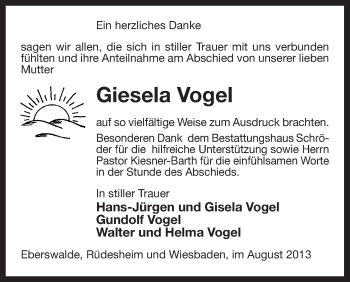 Todesanzeige von Giesela Vogel von Uelzen