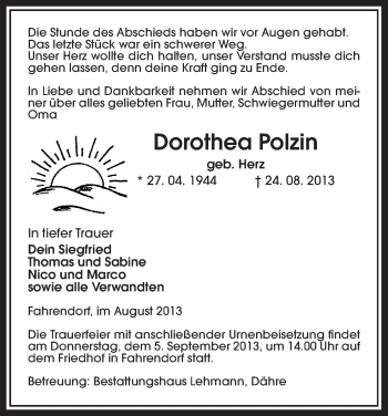 Todesanzeige von Dorothea Polzin von Uelzen