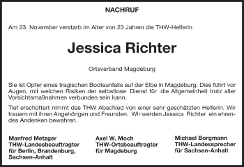 Todesanzeige von Jessica Richter von Uelzen