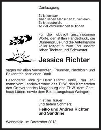 Todesanzeige von Jessica Richter von Uelzen