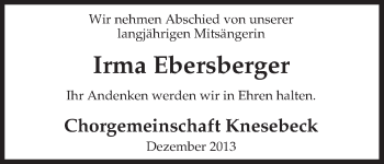 Todesanzeige von Irma Ebersberger von Uelzen