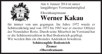 Todesanzeige von Werner Kakau von Uelzen