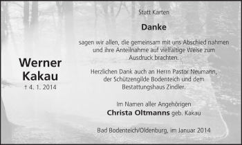 Todesanzeige von Werner Kakau von Uelzen