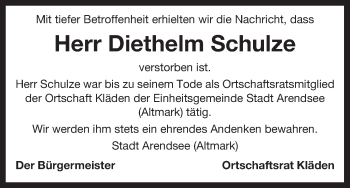 Todesanzeige von Diethelm Schulze von Uelzen