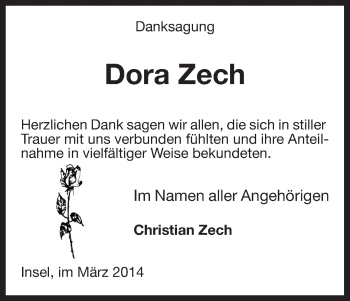 Todesanzeige von Dora Zech von Uelzen