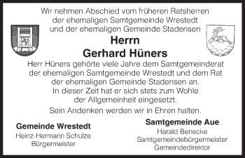 Todesanzeige von Gerhard Hüners von Uelzen
