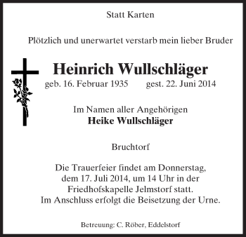 Todesanzeige von Heike Wullschläger von Uelzen