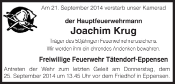 Todesanzeige von Joachim Krug von Uelzen