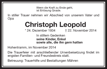 Todesanzeige von Christoph Leopold von Uelzen