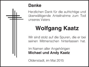 Todesanzeige von Wolfgang Kaatz von Uelzen