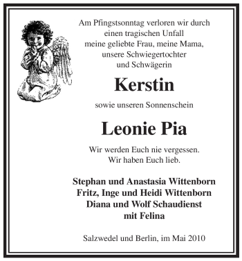 Todesanzeige von Leonie Pia Unbekannt von ALLGEMEINE ZEITUNG UELZEN