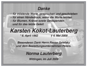 Todesanzeige von Karsten Kokot-Lauterberg von ALLGEMEINE ZEITUNG UELZEN
