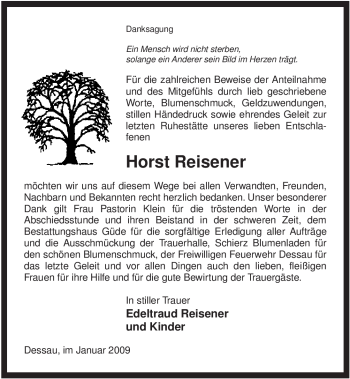 Todesanzeige von Horst Reisener von ALLGEMEINE ZEITUNG UELZEN