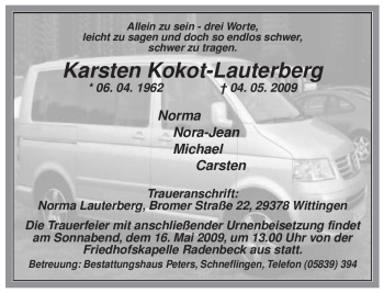Todesanzeige von Karsten Kokot-Lauterberg von ALLGEMEINE ZEITUNG UELZEN