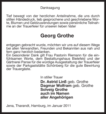 Todesanzeige von Georg Grothe von ALLGEMEINE ZEITUNG UELZEN
