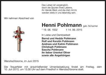 Todesanzeige von Henni Pohlmann von Uelzen