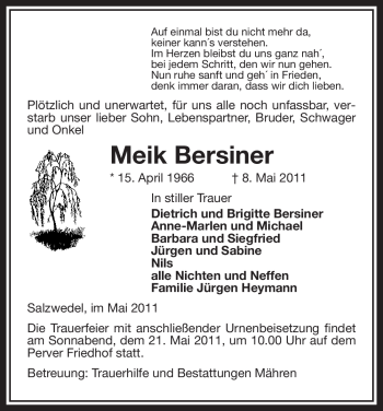Todesanzeige von Meik Bersiner von ALLGEMEINE ZEITUNG UELZEN