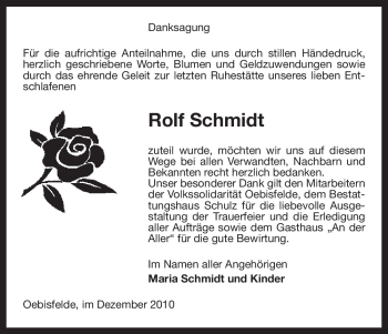 Todesanzeige von Rolf Schmidt von ALLGEMEINE ZEITUNG UELZEN