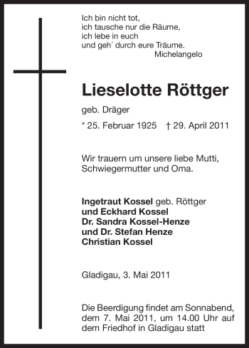 Todesanzeige von Hannelore und Hermann Ebeling von ALLGEMEINE ZEITUNG UELZEN