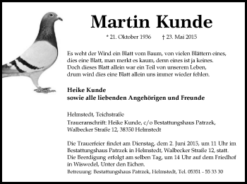 Todesanzeige von Martin Kunde von Uelzen