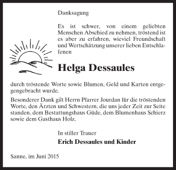 Todesanzeige von Helga Dessaules von Uelzen