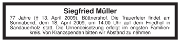 Todesanzeige von Siegfried Müller von ALLGEMEINE ZEITUNG UELZEN