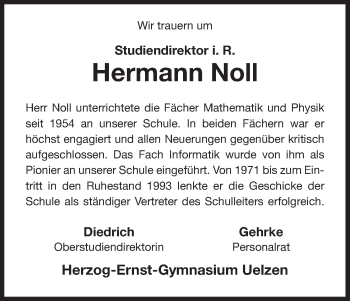 Todesanzeige von Hermann Noll von Uelzen