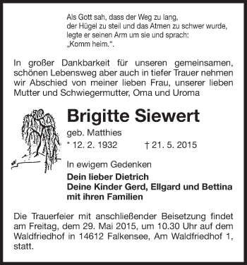 Todesanzeige von Brigitte Siewert von Uelzen