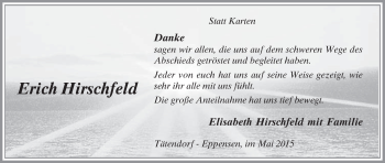 Todesanzeige von Erich Hirschfeld von Uelzen