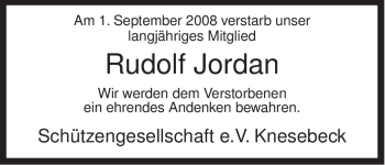 Todesanzeige von Rudolf Jordan von ALLGEMEINE ZEITUNG UELZEN