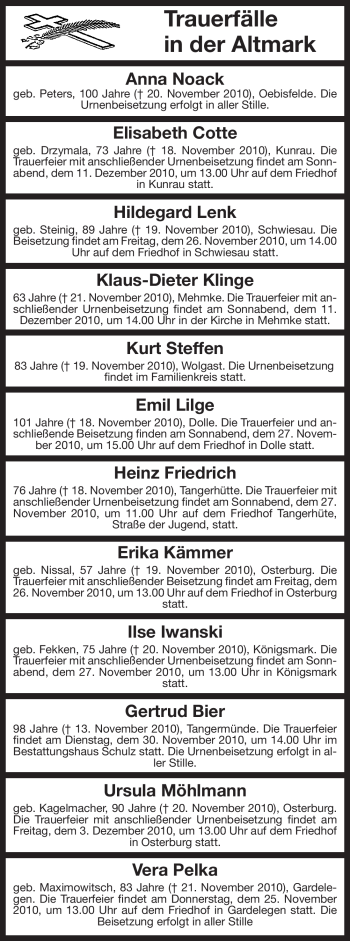 Todesanzeige von Gertrud Bier von ALLGEMEINE ZEITUNG UELZEN