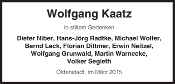 Todesanzeige von Wolfgang Kaatz von Uelzen