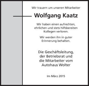 Todesanzeige von Wolfgang Kaatz von Uelzen