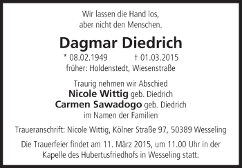 Todesanzeige von Dagmar Diedrich von Uelzen