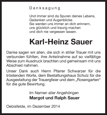 Todesanzeige von Karl-Heinz Sauer von Uelzen