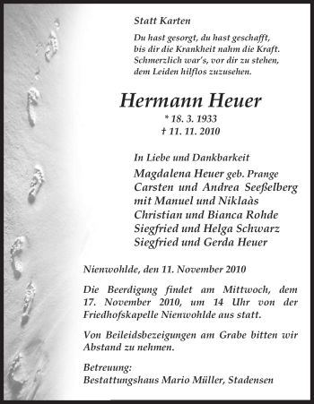 Todesanzeige von Hermann Heuer von ALLGEMEINE ZEITUNG UELZEN