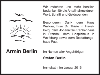 Todesanzeige von Armin Berlin von Uelzen