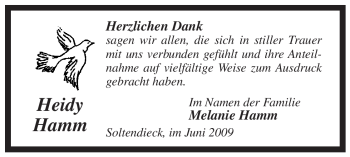Todesanzeige von Heidy Hamm von ALLGEMEINE ZEITUNG UELZEN
