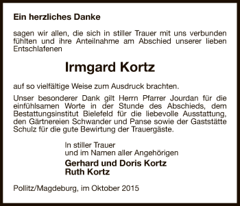 Todesanzeige von Irmgard Kortz von Uelzen