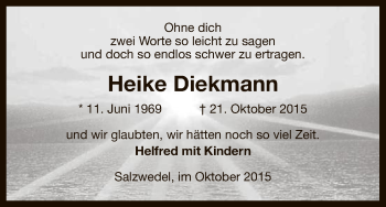 Todesanzeige von Heike Diekmann von Uelzen
