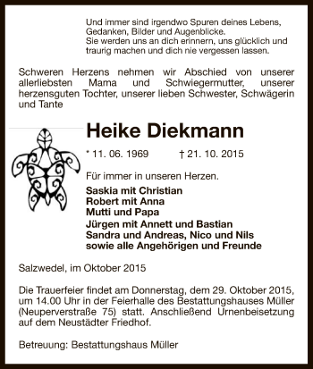 Todesanzeige von Heike Diekmann von Uelzen