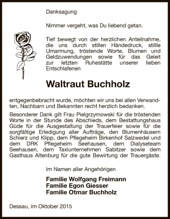 Todesanzeige von Waltraut Buchholz von Uelzen