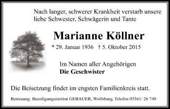 Todesanzeige von Marianne Köllner von Uelzen