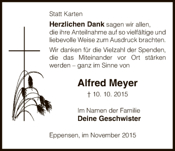 Todesanzeige von Alfred Meyer von Uelzen