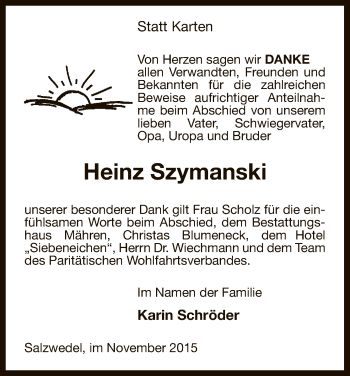 Todesanzeige von Heinz Szymanski von Uelzen