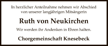 Todesanzeige von Ruth von Neukirchen von Uelzen