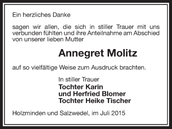 Todesanzeige von Annegret Molitz von Uelzen