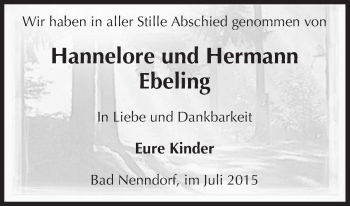 Todesanzeige von Hannelore und Hermann Ebeling von Uelzen