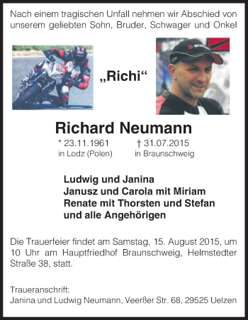 Todesanzeige von Richard Neumann von Uelzen
