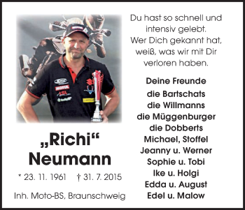 Todesanzeige von Richi Neumann von Uelzen
